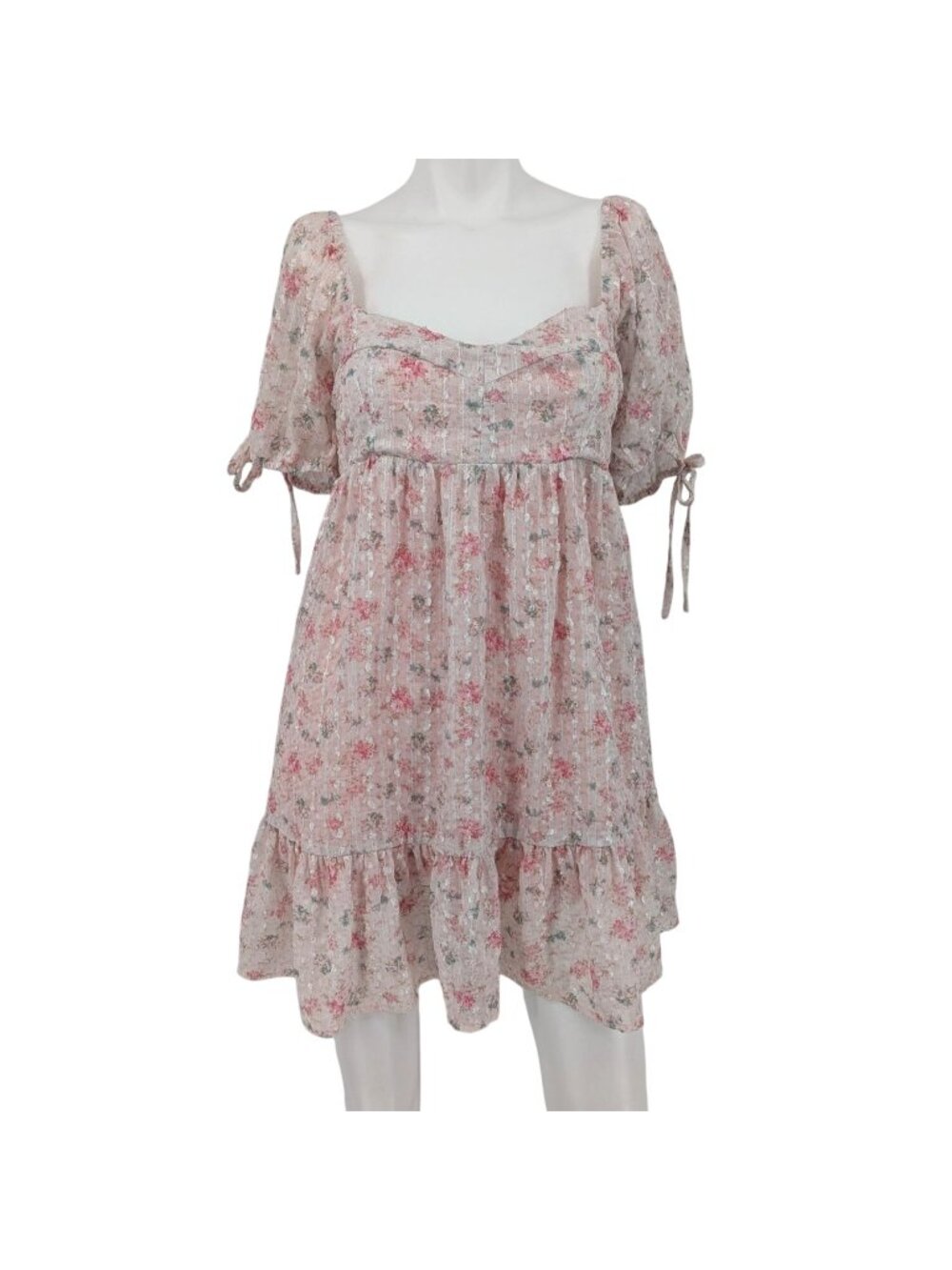 Floral Babydoll Mini Dress Coquette Cottage Fairy Puff Sleeve Y2K Smocked Large